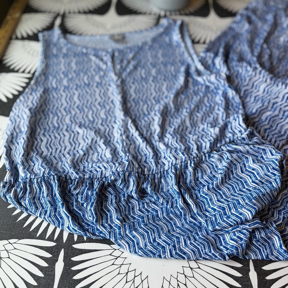Chico's Dress Size 2/L/ 12 14 Blue White Maxi Chevron Print Tiered Stretchy - Picture 2 of 13